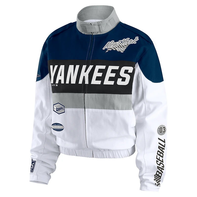 Women's WEAR by Erin Andrews  Navy/White New York Yankees Racing Full-Zip Jacket