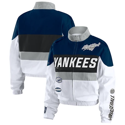 Veste zippée intégrale WEAR by Erin Andrews bleu marine/blanc pour femme des Yankees de New York Racing