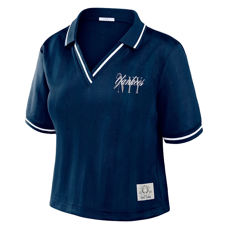 Women's WEAR by Erin Andrews  Navy New York Yankees Cropped V-Neck Polo
