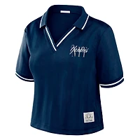 Women's WEAR by Erin Andrews  Navy New York Yankees Cropped V-Neck Polo