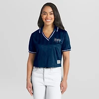 Women's WEAR by Erin Andrews  Navy New York Yankees Cropped V-Neck Polo
