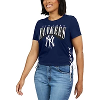 Women's WEAR by Erin Andrews Navy New York Yankees Side Lace-Up Cropped T-Shirt