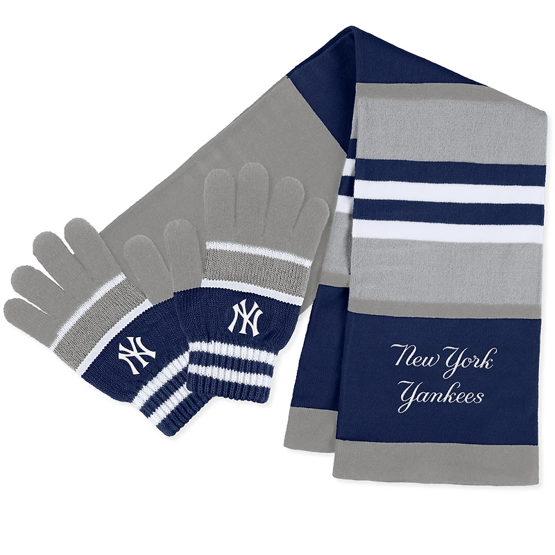 WEAR by Erin Andrews Ensemble gants et écharpe à rayures des Yankees de New York pour femmes