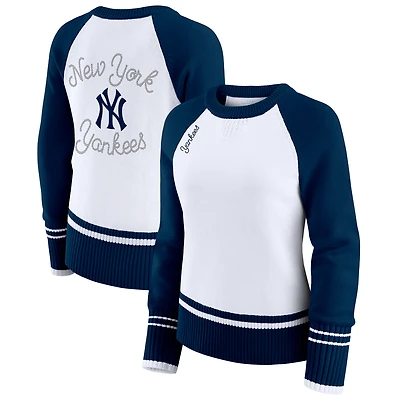 Women's WEAR by Erin Andrews White New York Yankees Colorblock Raglan Sweater