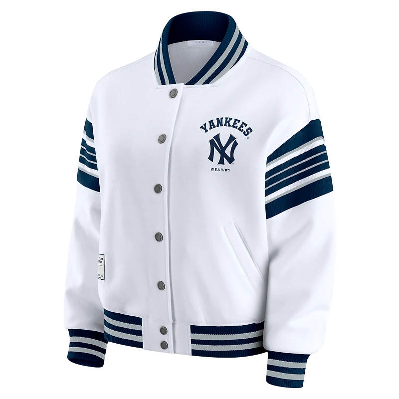 Women's WEAR by Erin Andrews White New York Yankees Full-Snap Fleece Sweatshirt Jacket