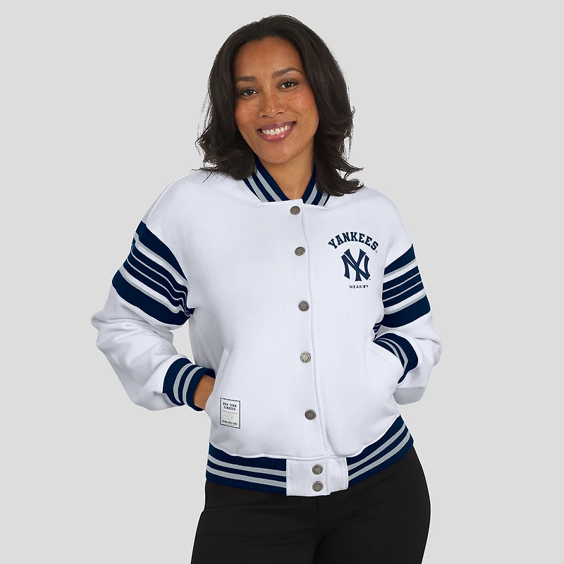 Women's WEAR by Erin Andrews White New York Yankees Full-Snap Fleece Sweatshirt Jacket