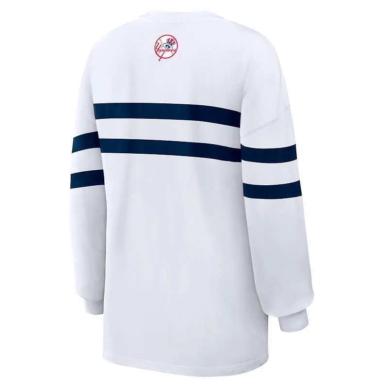 Women's WEAR by Erin Andrews  White New York Yankees Oversized Long Sleeve Striped T-Shirt