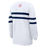 Women's WEAR by Erin Andrews  White New York Yankees Oversized Long Sleeve Striped T-Shirt