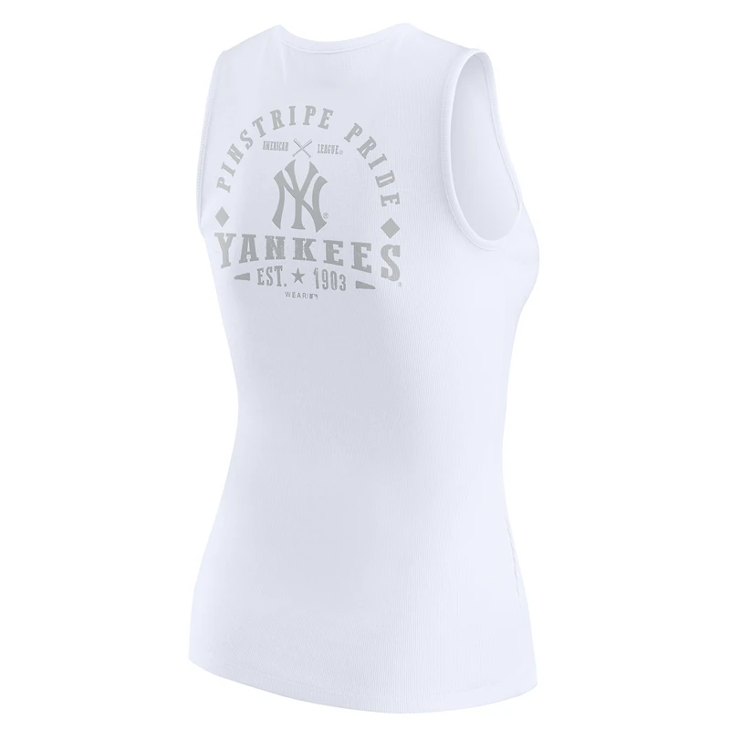 Women's WEAR by Erin Andrews White New York Yankees Rib-Knit Henley Tank Top