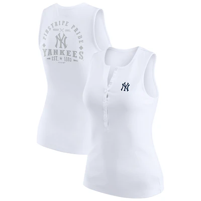 Women's WEAR by Erin Andrews White New York Yankees Rib-Knit Henley Tank Top