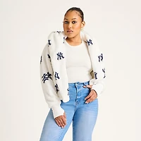 Women's  White New York Yankees All Over Print Logo Cropped Lounger Lite Sherpa Jacket