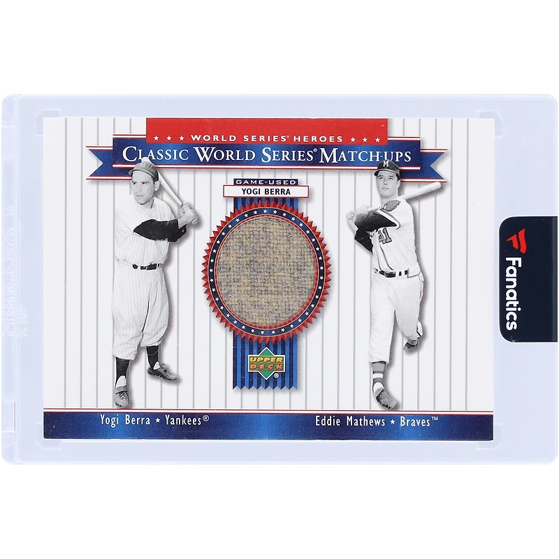 Carte relique Yogi Berra & Eddie Mathews 2002 Upper Deck Classic World Series Match-ups #MU58