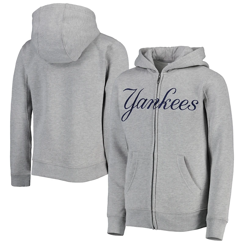 Chandail à capuchon en molleton glissière pleine longueur New York Yankees pour jeune, gris chiné