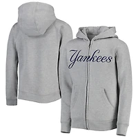 Chandail à capuchon en molleton glissière pleine longueur New York Yankees pour jeune, gris chiné
