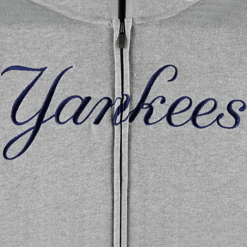 Chandail à capuchon en molleton glissière pleine longueur New York Yankees pour jeune, gris chiné