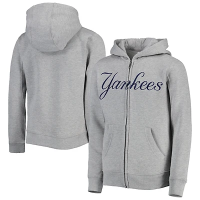 Chandail à capuchon en molleton glissière pleine longueur New York Yankees pour jeune, gris chiné