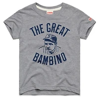 T-shirt gris hommage à Babe Ruth, collection Cooperstown des Yankees de New York, en mélange trois matières, pour jeunes.