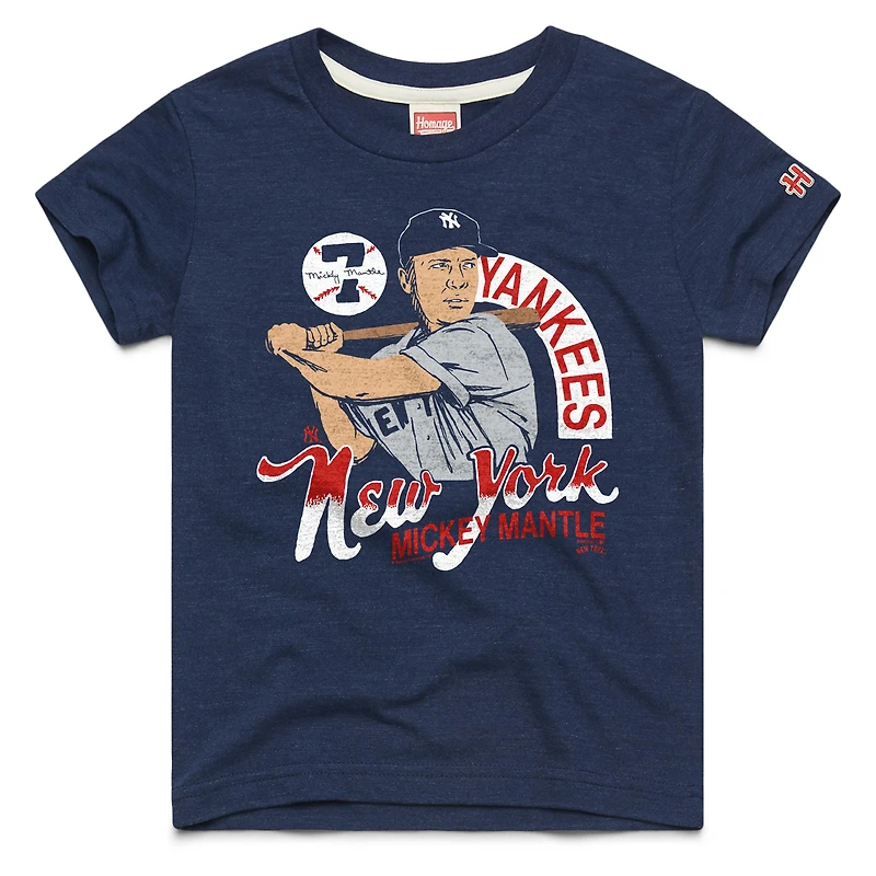 T-shirt en mélange de trois matières, hommage à Mickey Mantle, bleu marine, collection Cooperstown des Yankees New York, pour jeunes.