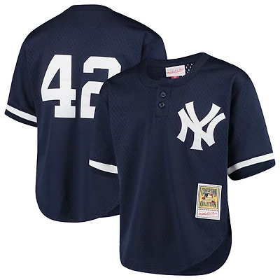 Jeunes Mitchell & Ness Mariano Rivera Navy New York Yankees Cooperstown Collection Maillot d'entraînement au bâton en maille