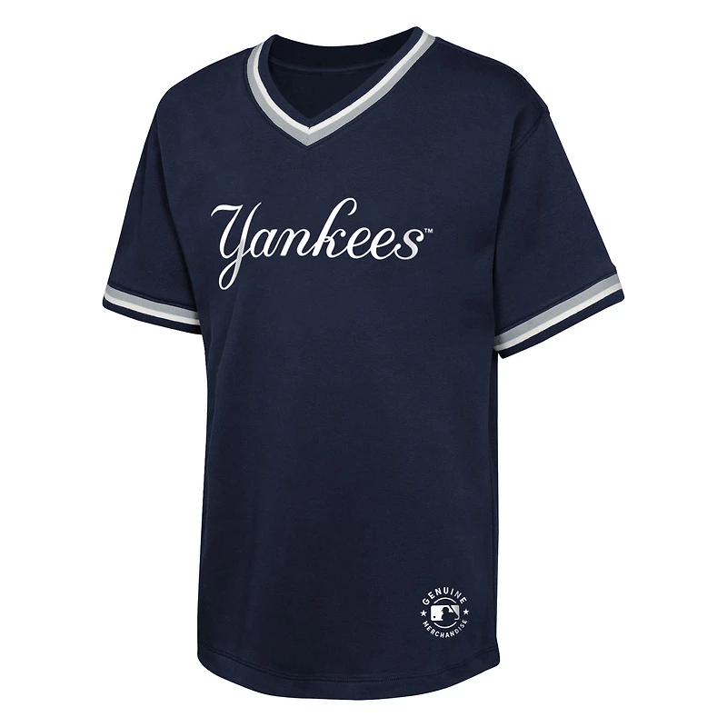 T-shirt à col en V bleu marine pour jeunes lanceurs de relève des Yankees New York