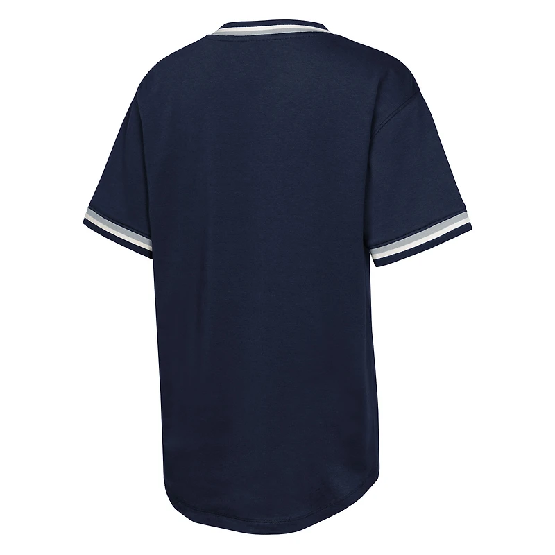T-shirt à col en V bleu marine pour jeunes lanceurs de relève des Yankees New York