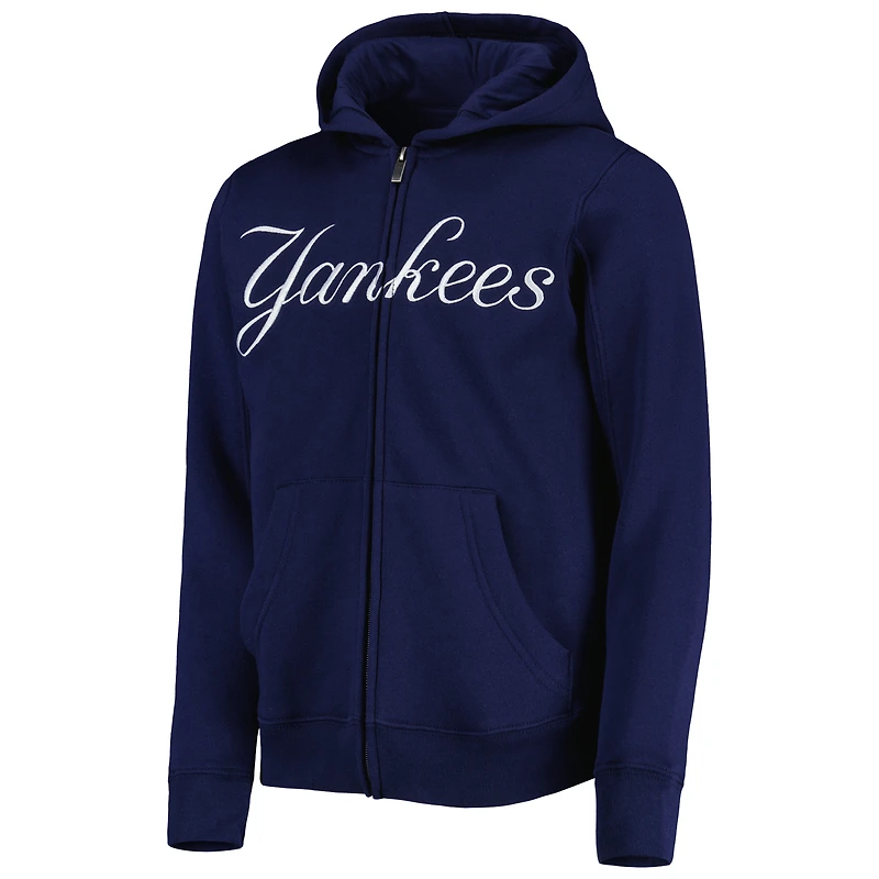Chandail à capuchon en molleton glissière pleine longueur New York Yankees Wordmark pour jeune, bleu marine