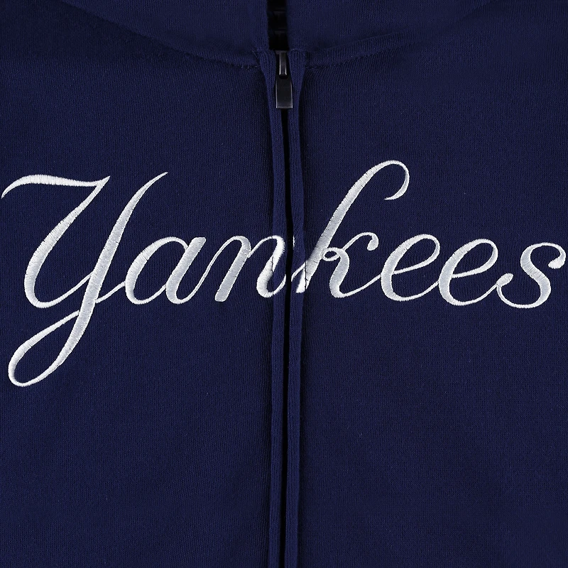 Youth Navy New York Yankees Wordmark Full-Zip Fleece Hoodie