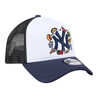 Casquette trucker ajustable New Era blanche/marine New York Yankees Food A-Frame 9FORTY pour jeunes