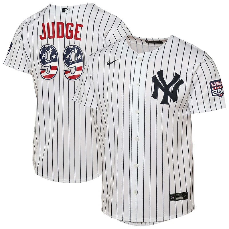 Youth Nike Aaron Judge White New York Yankees USA 250 Fourth of July Home Replica Jersey