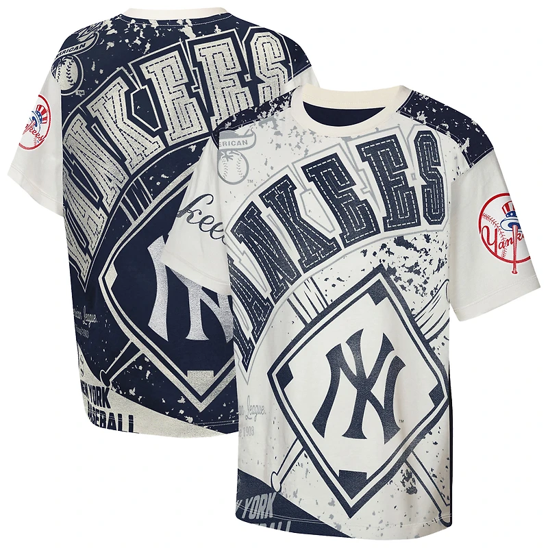 Youth Outerstuff Cream New York Yankees Big League Top Player Bold All-Over-Print T-Shirt