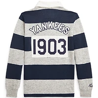 Polo de rugby à manches longues pour jeunes Ralph Lauren bleu marine/gris chiné des Yankees New York