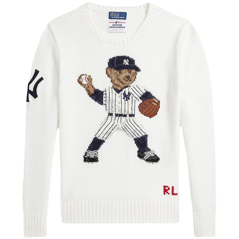 Pull-over blanc Polo Ralph Lauren pour jeunes avec ours des Yankees