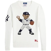 Pull-over blanc Polo Ralph Lauren pour jeunes avec ours des Yankees