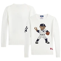 Pull-over blanc Polo Ralph Lauren pour jeunes avec ours des Yankees