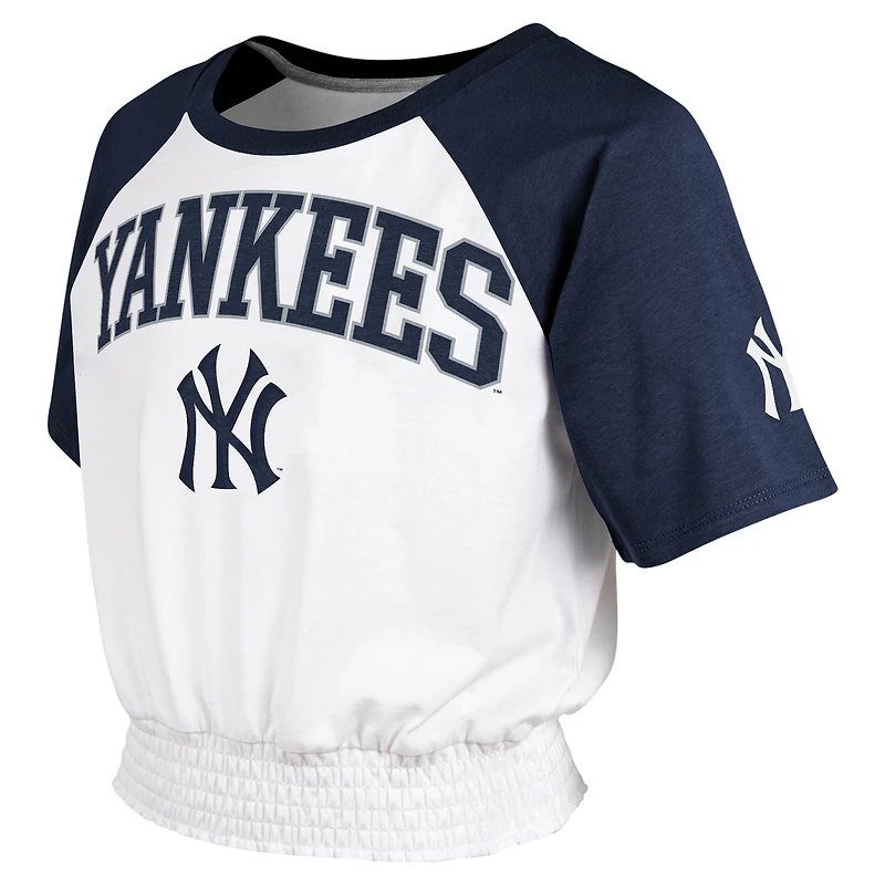 T-shirt raglan blanc à la mode pour jeunes des Yankees de New York sur base