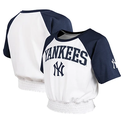 T-shirt raglan blanc à la mode pour jeunes des Yankees de New York sur base