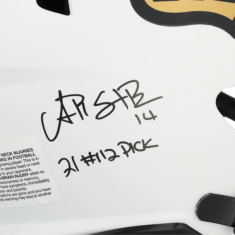 Casque authentique Riddell NFL Shield Lunar Eclipse Speed ​​autographié pour la draft 2021 de la NFL, avec six signatures et plusieurs inscriptions de choix de draft.
