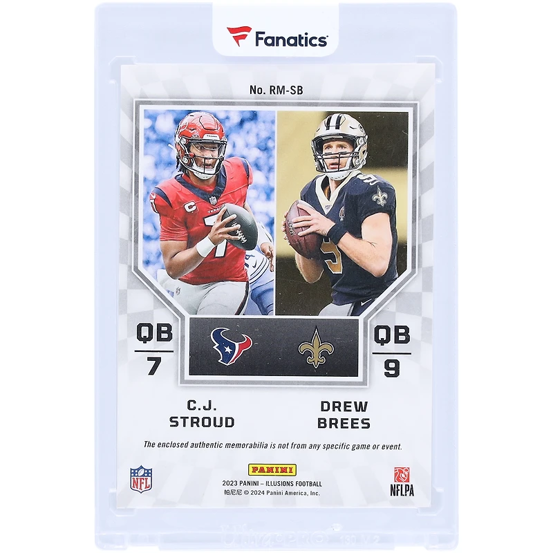 C.J. Stroud & Drew Brees 2023 Panini Illusions Dual Relics #RM-SB #13/25 Rookie Card