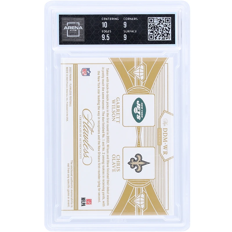 Garrett Wilson et Chris Olave 2022 Panini Flawless Dual NFL Shield Relic #DDM-WR #1/1 Arena Club Authentifiée 9.5 Rookie Card