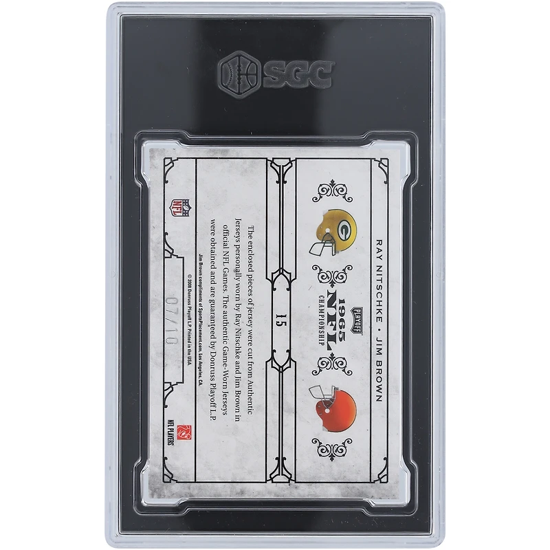 Jim Brown & Ray Nitschke 2008 Playoff National Treasures Dual GU Relics #15 #7/10 SGC Authenticated 8.5 Card