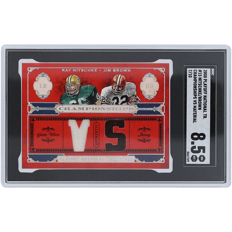Jim Brown & Ray Nitschke 2008 Playoff National Treasures Dual GU Relics #15 #7/10 SGC Authenticated 8.5 Card