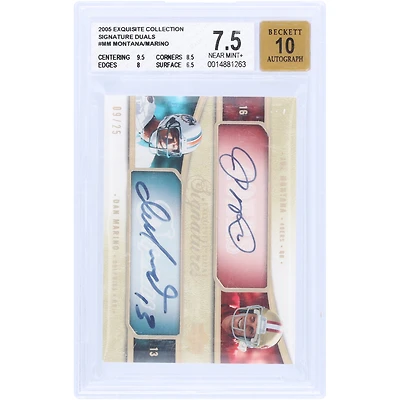 Joe Montana & Dan Marino Autographed 2005 Upper Deck Exquisite Collection Dual Auto #E2S-MM #9/25 BGS Authenticated 7.5/10 Card - 9.5,8.5,8,6.5 Subgrades