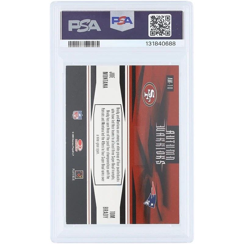 Carte authentifiée PSA 2005 Donruss Zenith Autumn Warriors #AW-10, signée par Joe Montana et Tom Brady