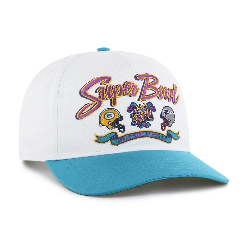 Casquette homme '47 blanche/turquoise NFL multi-équipes rétro avec logos duels et système d'attache réglable