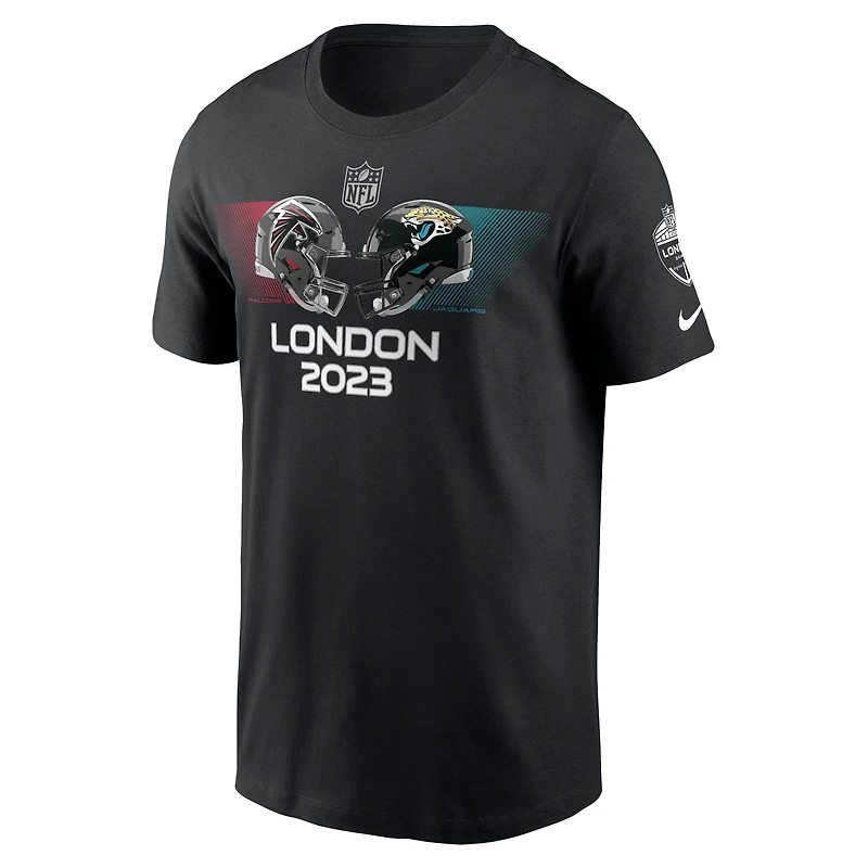 T-shirt essentiel Nike noir pour hommes des Atlanta Falcons contre Jacksonville Jaguars 2023 London Game