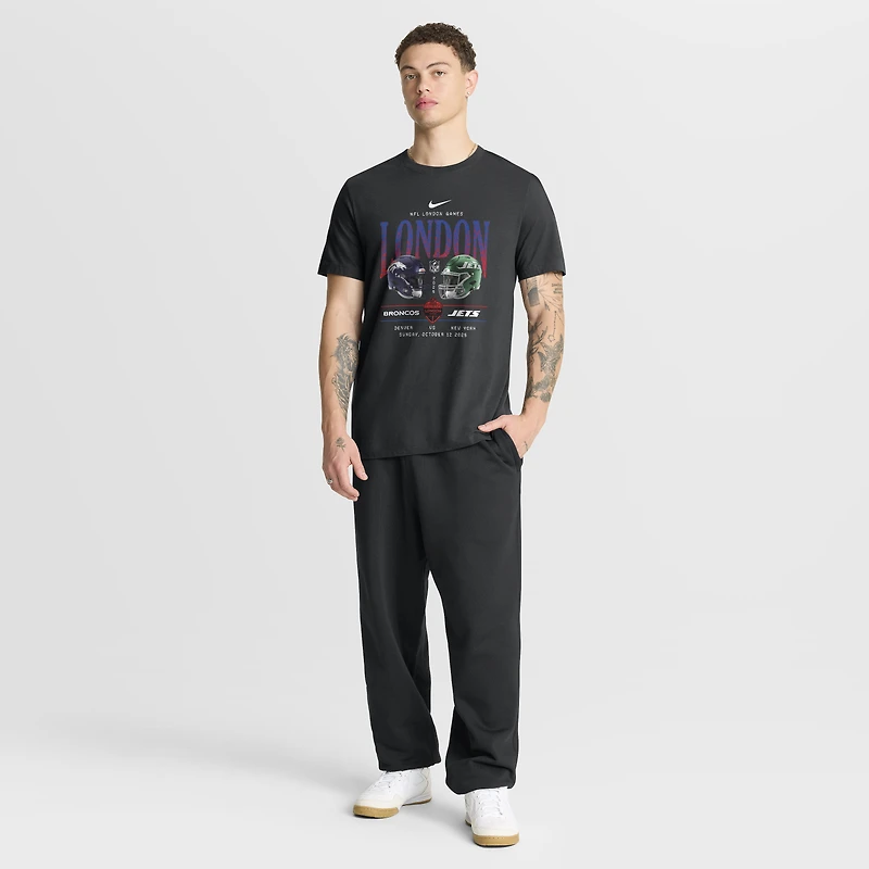 Men's Nike Black Denver Broncos vs. New York Jets International Games London 2025 T-Shirt