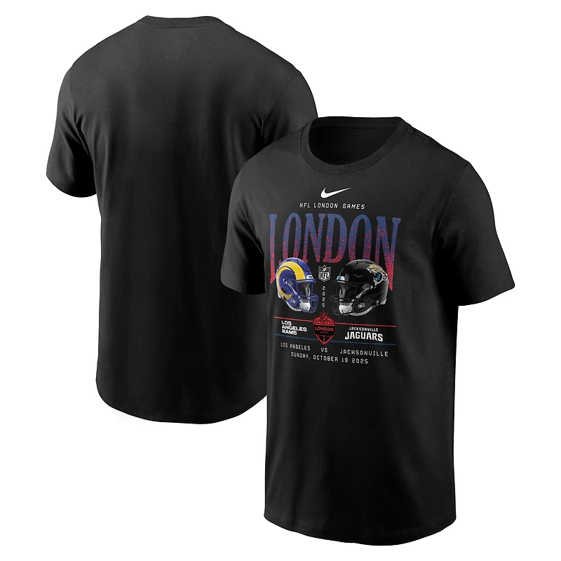Men's Nike Black Los Angeles Rams vs. Jacksonville Jaguars International Games London 2025 T-Shirt