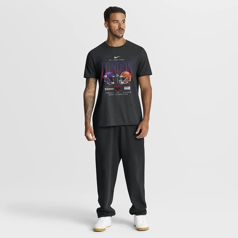 T-shirt Nike noir pour homme Minnesota Vikings vs Cleveland Browns International Games Londres 2025