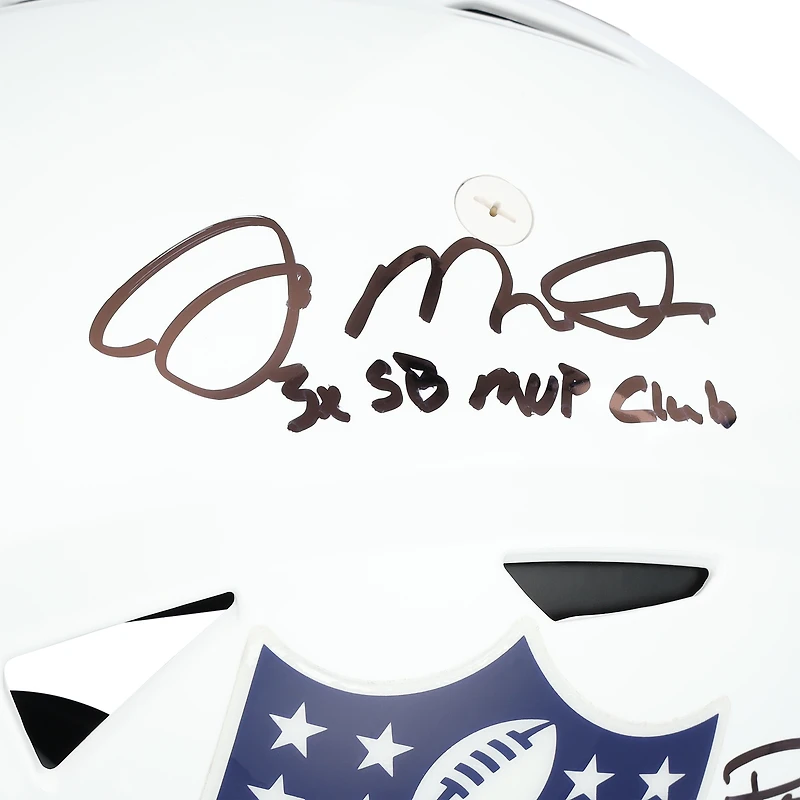 Casque authentique Riddell Speed ​​Flex NFL Shield autographié par Tom Brady, Patrick Mahomes et Joe Montana avec inscription « 3X SB MVP Club »