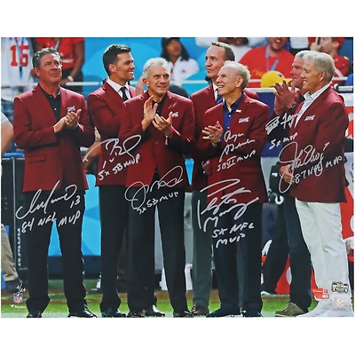 NFL Top 100 Quarterbacks Autographed 16" x 20" Red Jacket Ceremony Photograph with 7 Signatures & Multiple Inscriptions